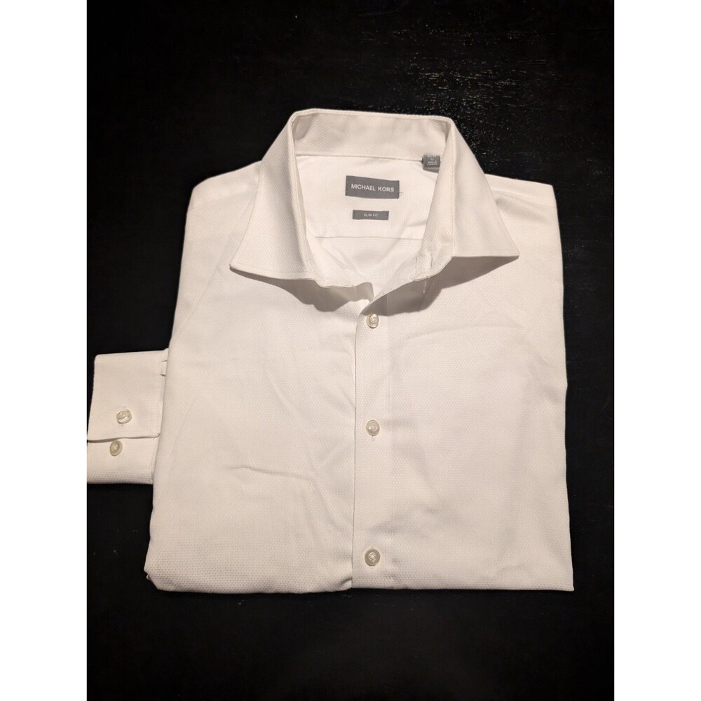 Michael Kors Men Slim-Fit Long-Sleeve Shirt, White, XL 17 - 32/33
